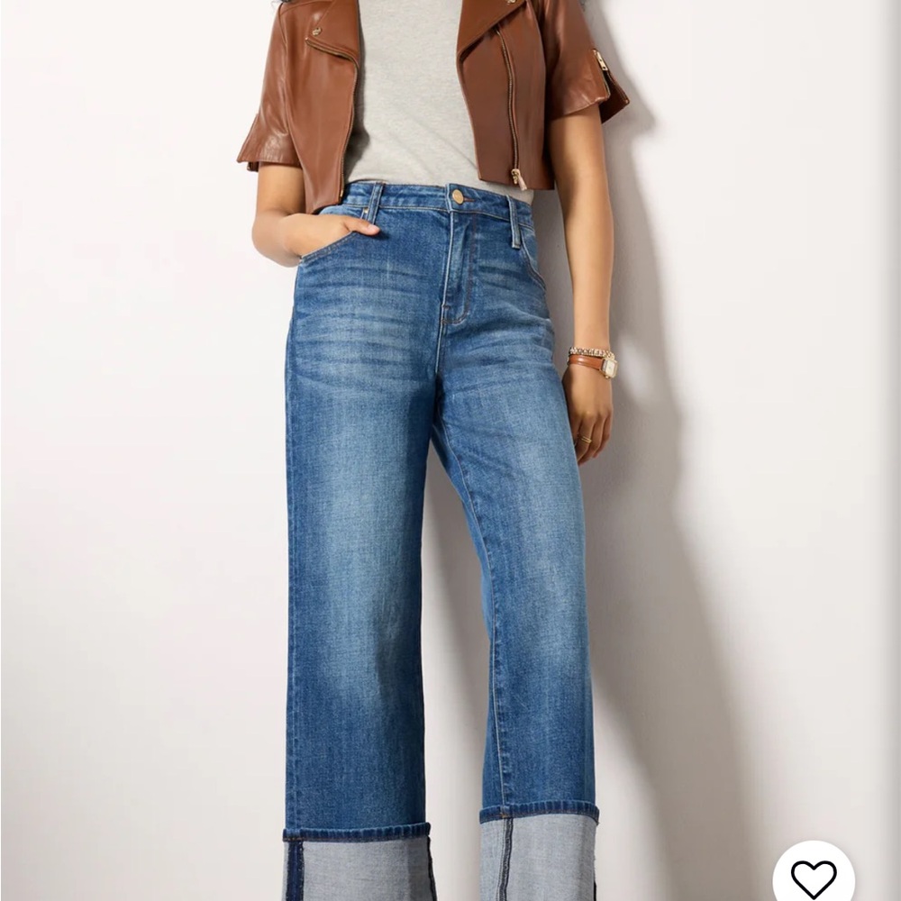 Kut from the Kloth Blue Flare Jeans with Fold-Over Cuff-Faye Jean